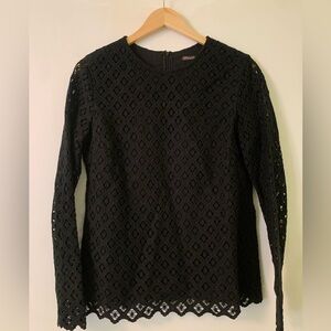 J. McLaughlin Black Lissa Diamond Lace Eyelet Long Sleeve Blouse Medium‎